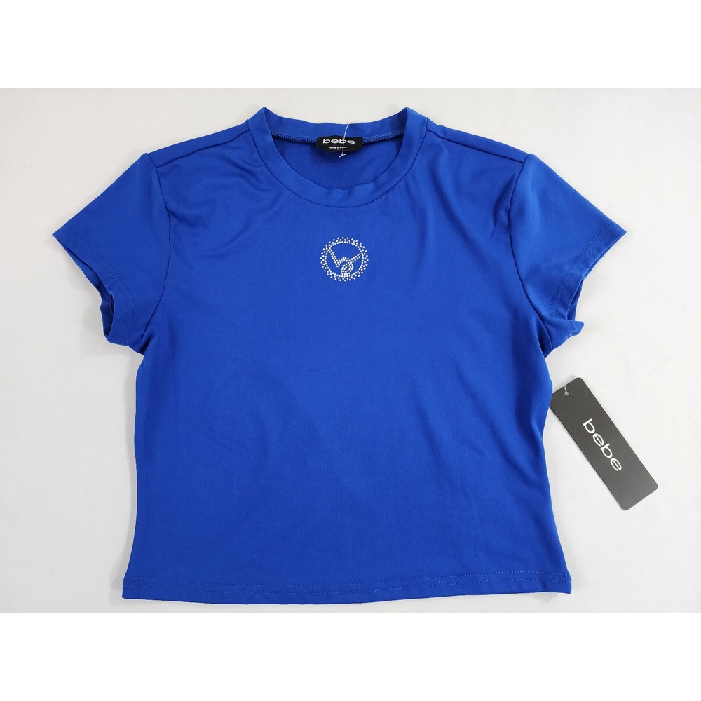 Bebe Women Blue Surf the Web Beaded Logo Tee T-Shirt 5CTC1470BB S